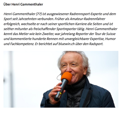 Radsport-Experte Henri Gammenthaler